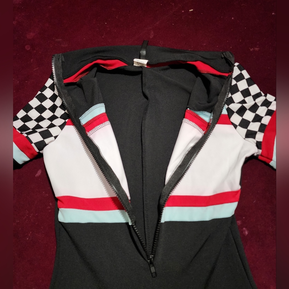 NWOT ... Short Sleeve Checkered Racing Jumpsuit - Black - Picture 5 of 10